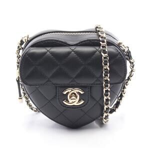 Chanel Matelasse Heart Shoulder Bag Lambskin Sheepskin Black